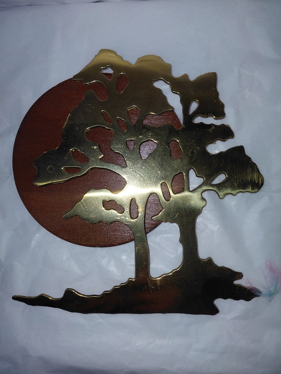 House of Lloyd Other - 1989 House of Lloyd 7" wall plaque solid brass bonsai tree wood Sun Background